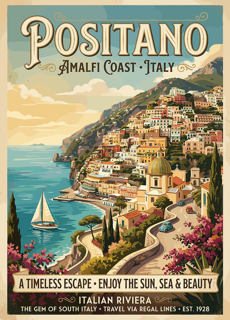 Vintage Positano Travel Poster metal poster artwork